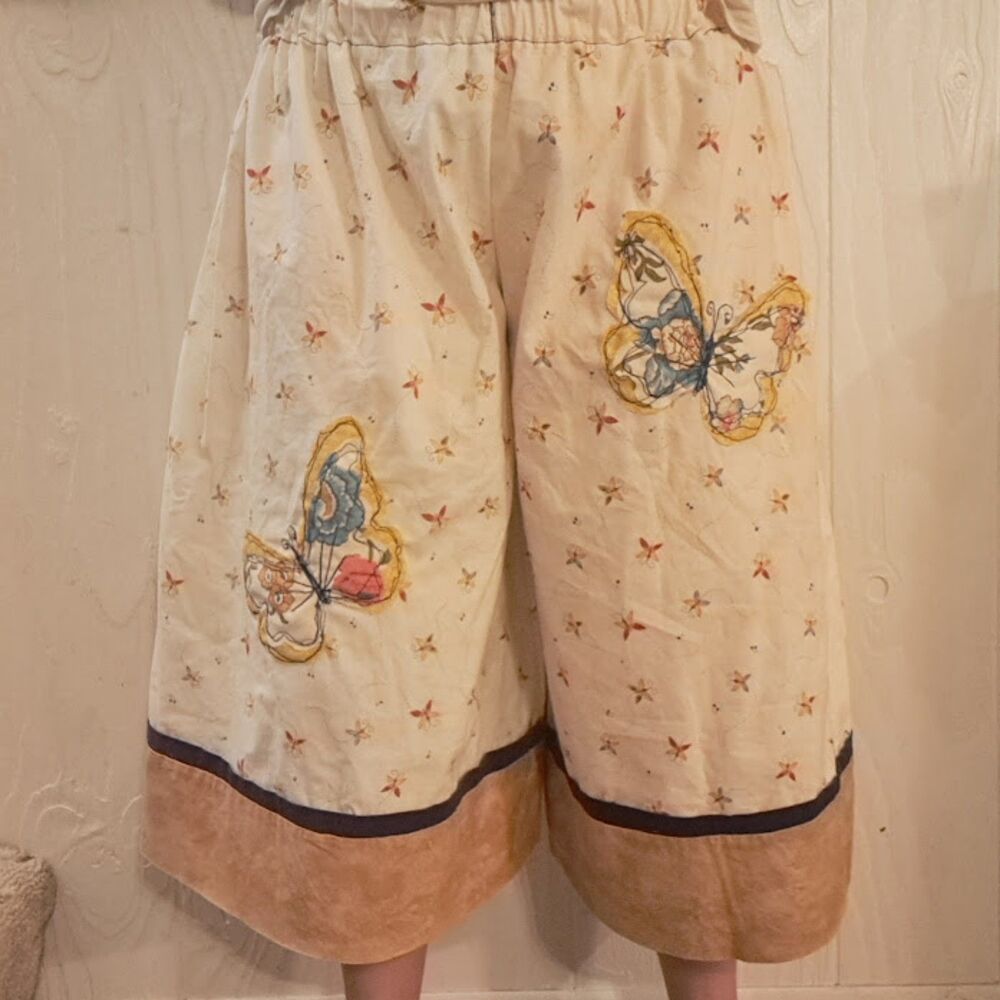 Upcycled Pillowcase Bloomers Vintage Inspired Music Note & Butterfly Wide Leg